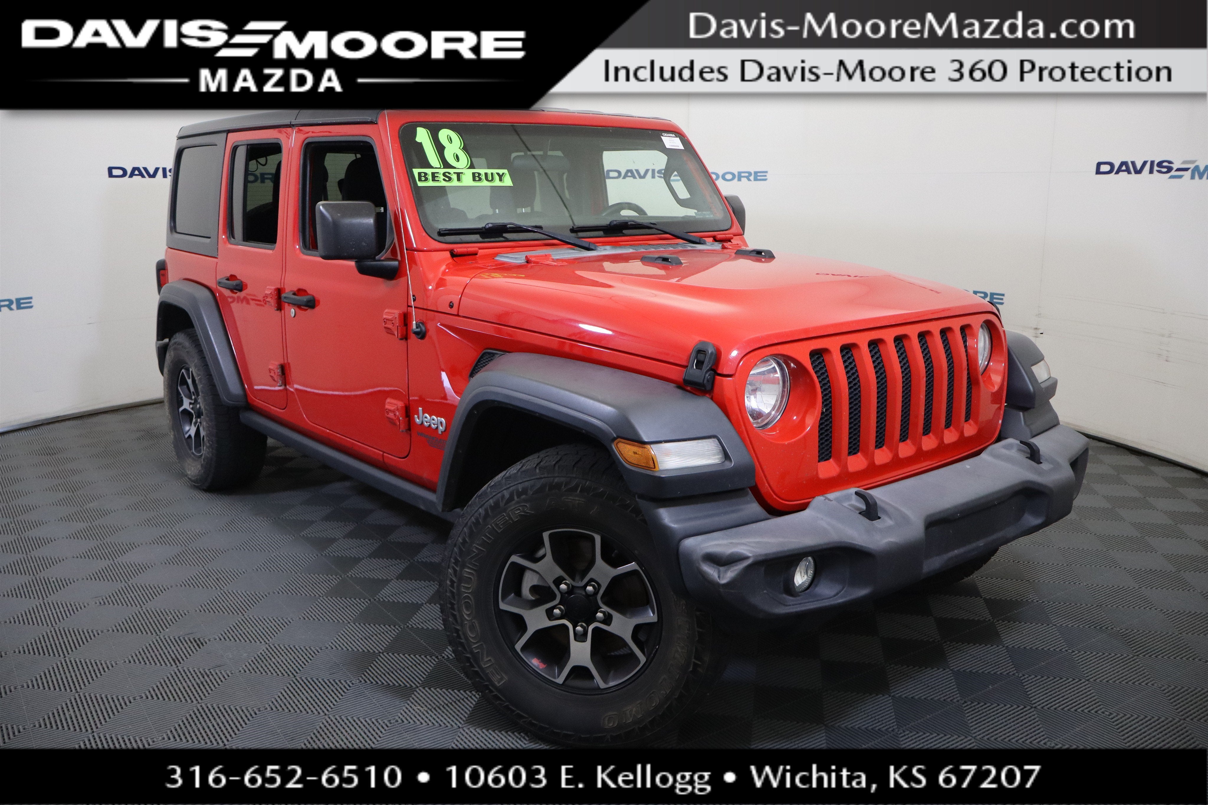 2018 Jeep Wrangler Unlimited Sport S in Firecracker Red Clearcoat — front three-quarter view