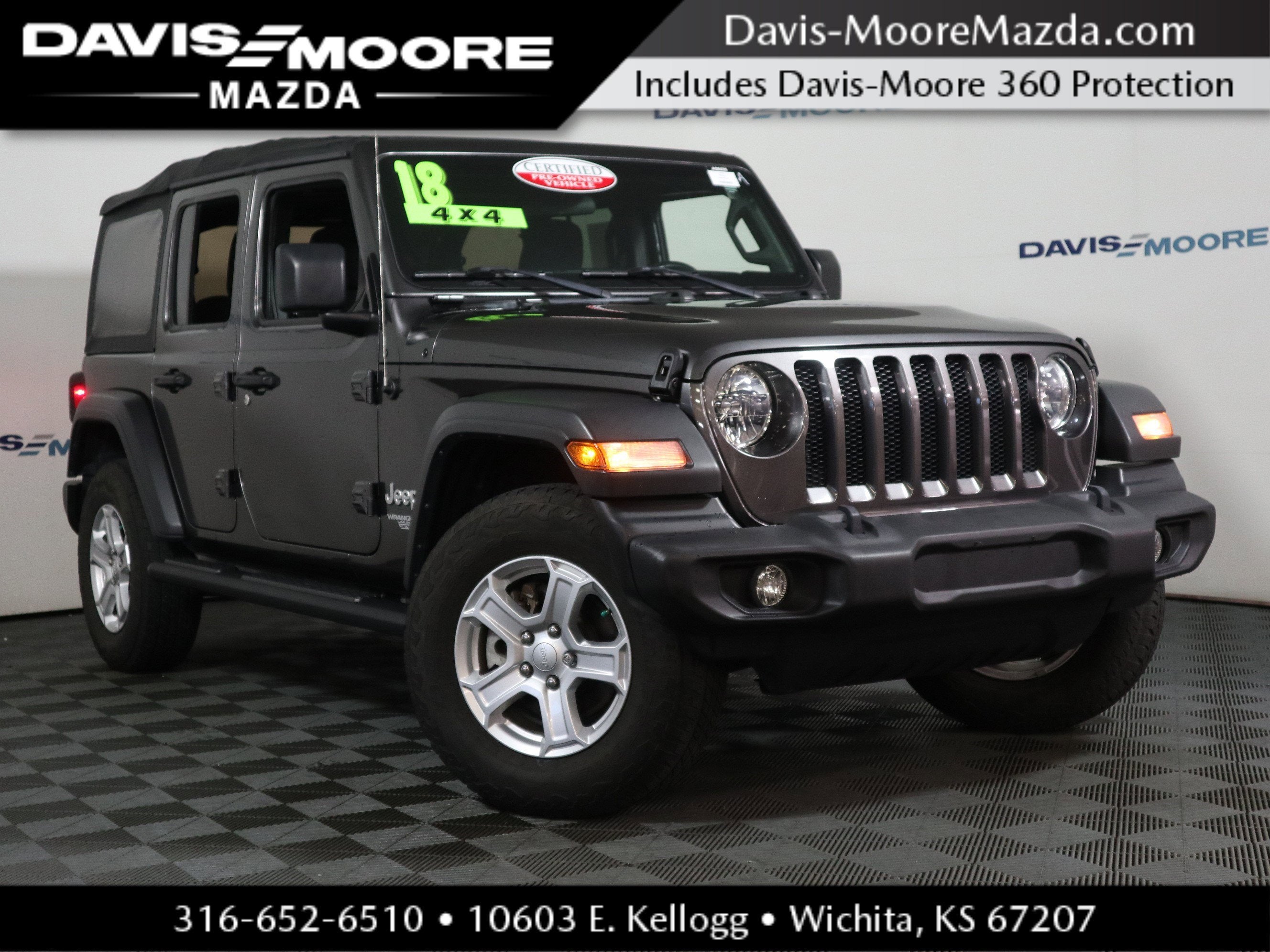 2018 Jeep Wrangler Unlimited Sport S in Granite Crystal Metallic Clearcoat — front three-quarter view