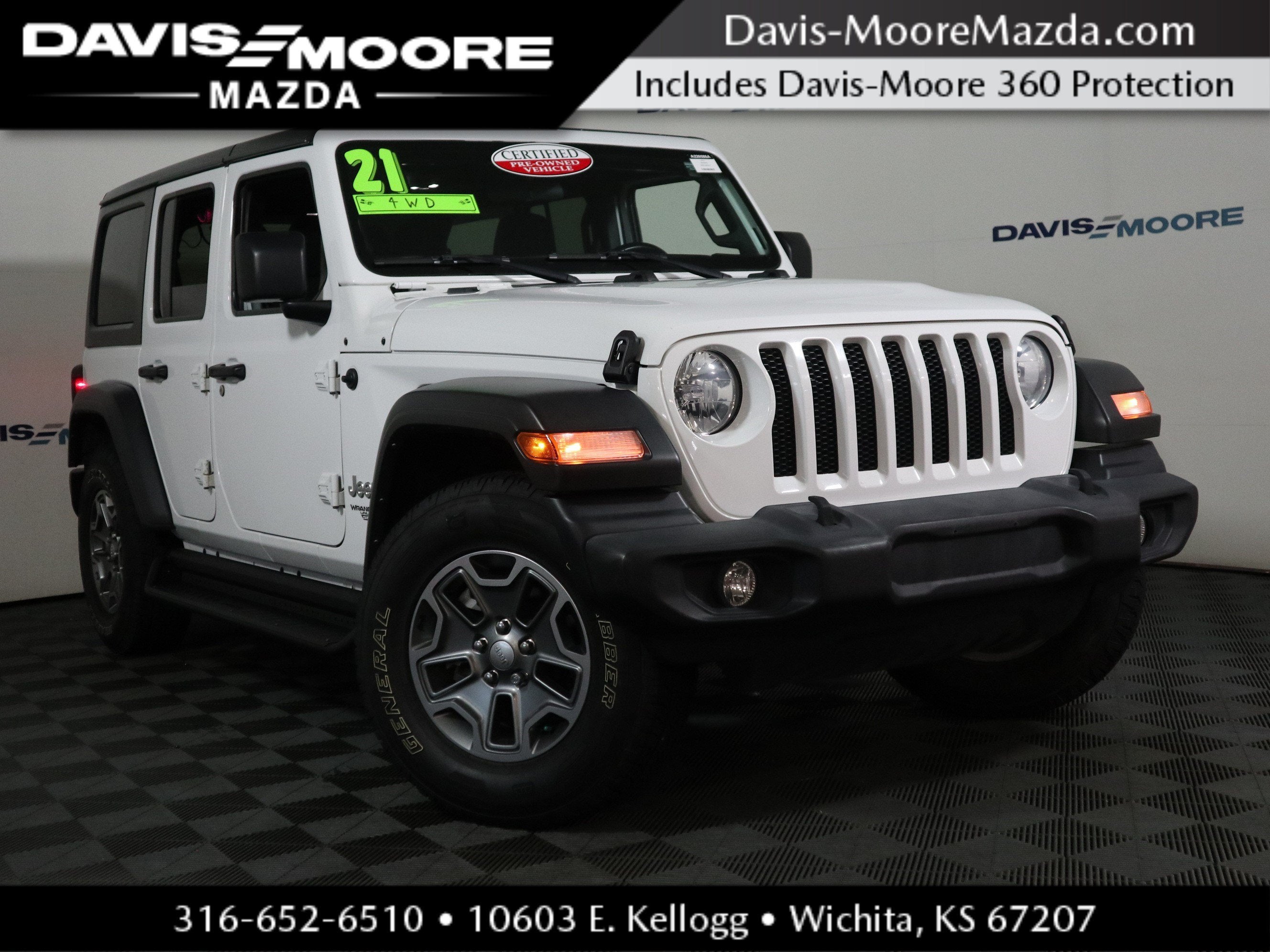 2021 Jeep Wrangler Unlimited Sport S in Bright White Clearcoat — front three-quarter view