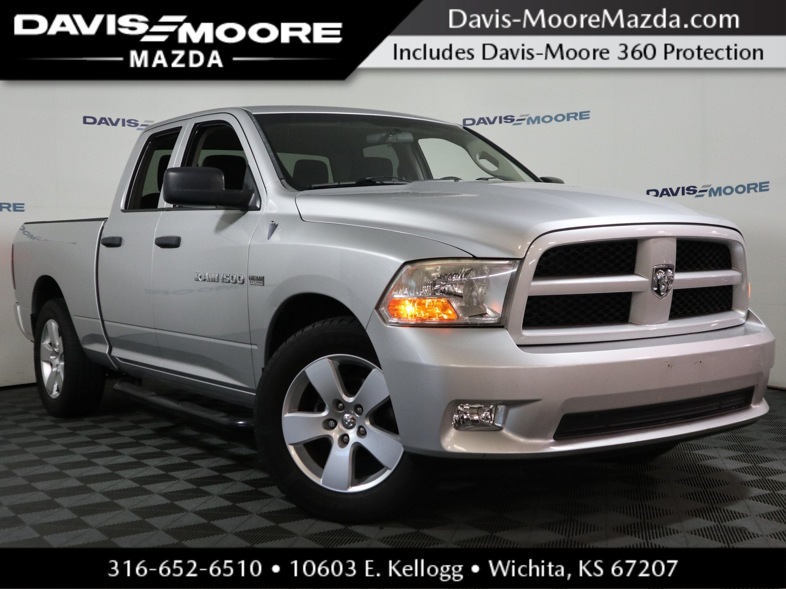 2012 RAM 1500 Express in Bright Silver Metallic — front three-quarter view