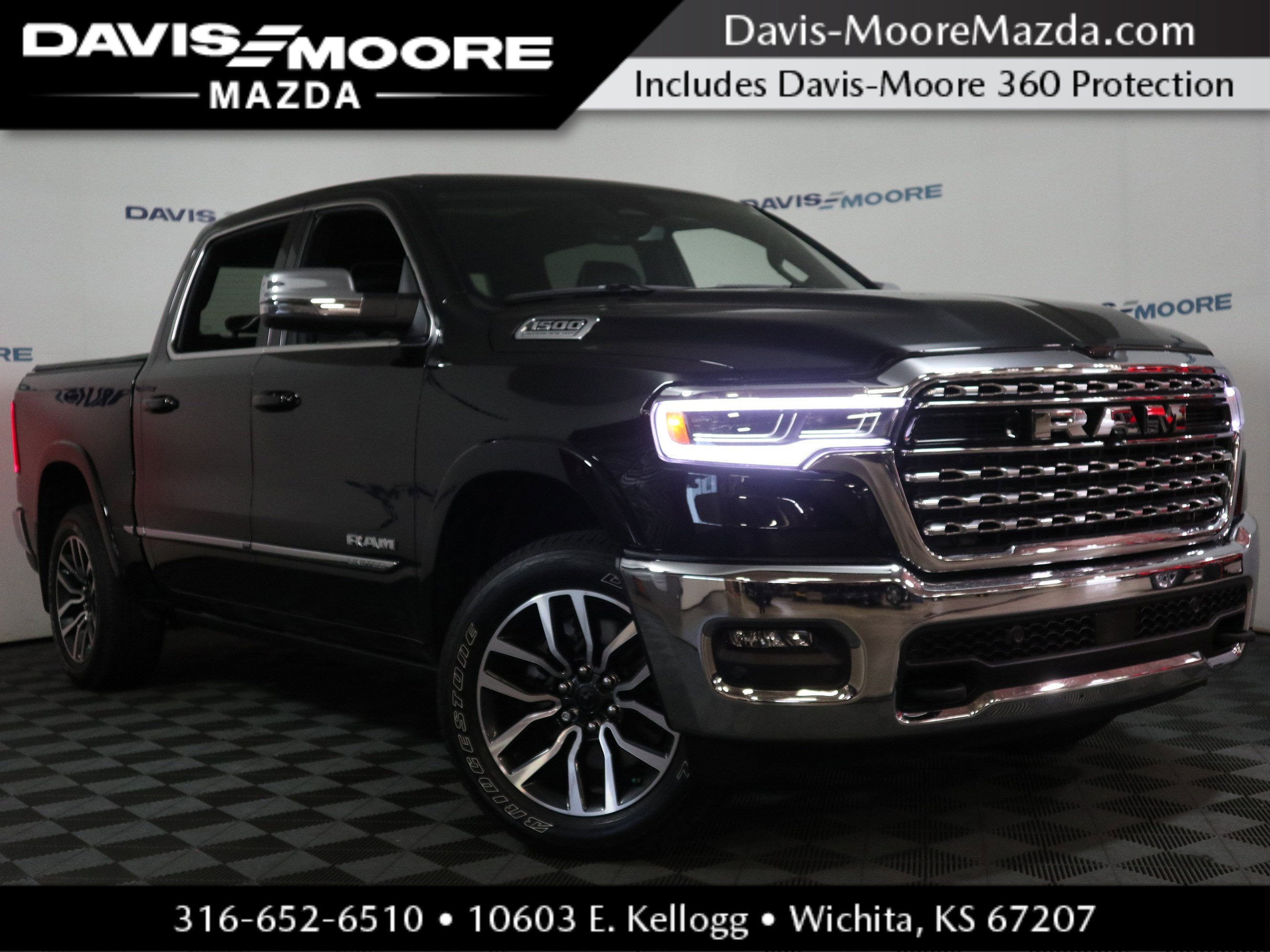 2026 RAM 1500 Limited in Diamond Black Crystal Pearlcoat — front three-quarter view