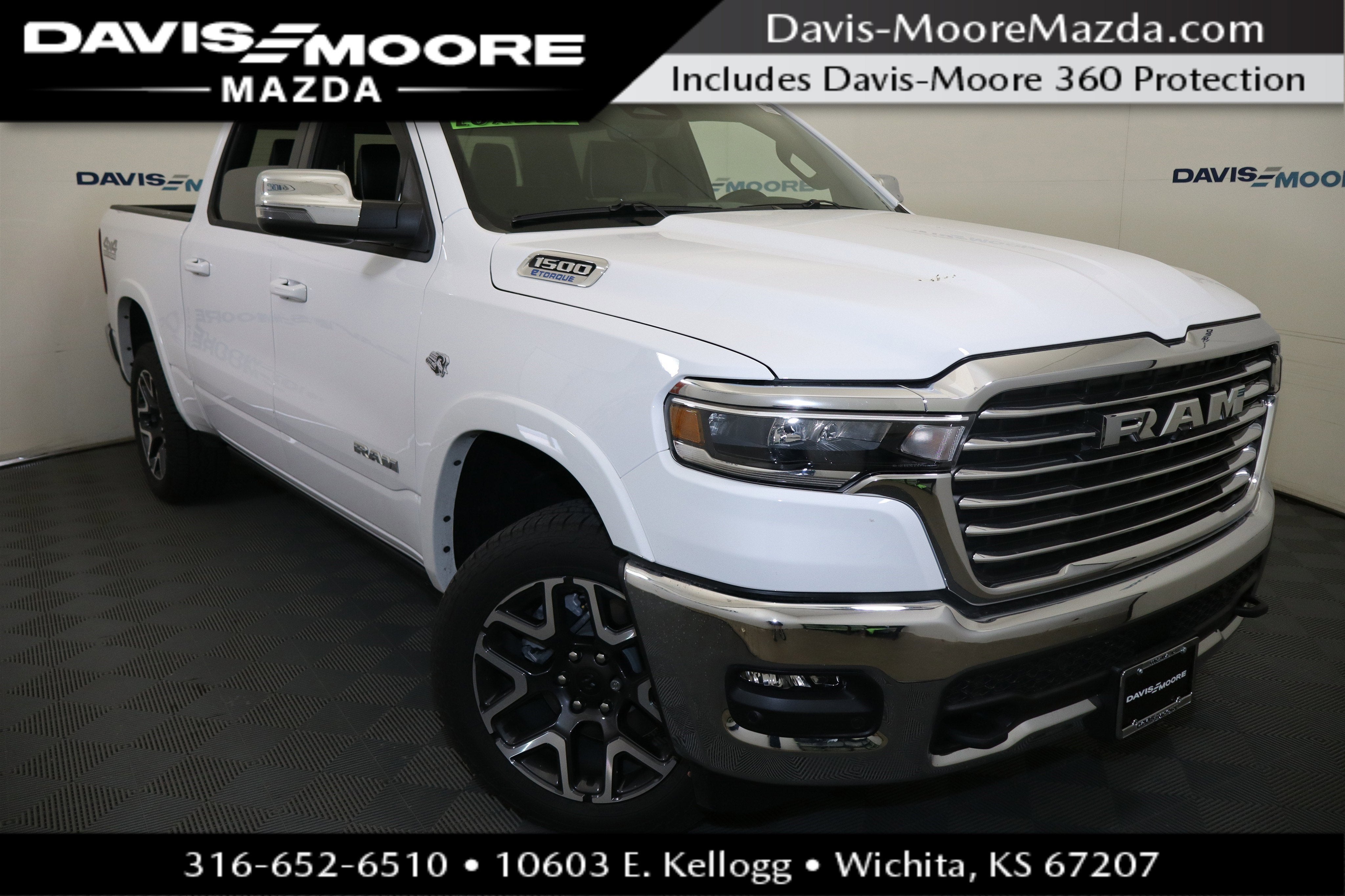 2026 RAM 1500 Laramie in Bright White Clearcoat — front three-quarter view