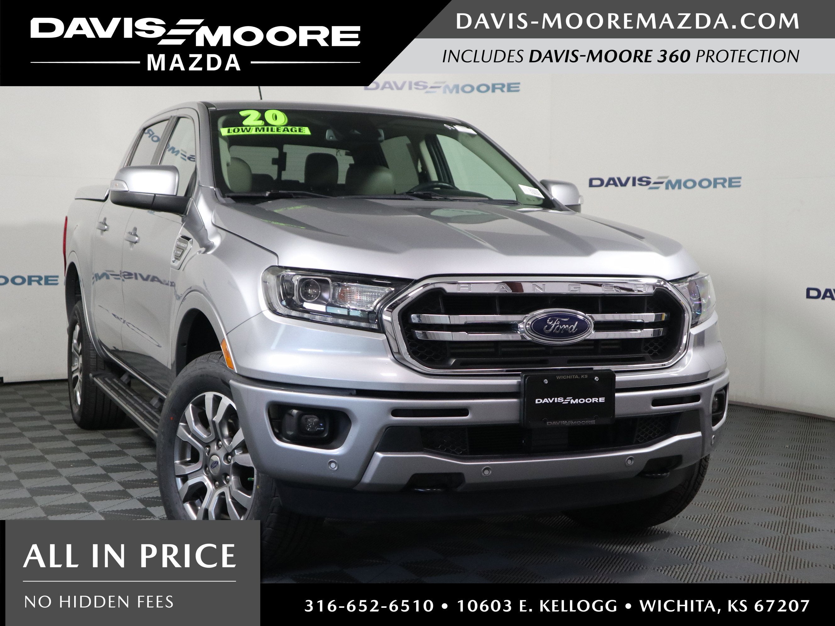 2020 Ford Ranger LARIAT in Silver Metallic — front three-quarter view