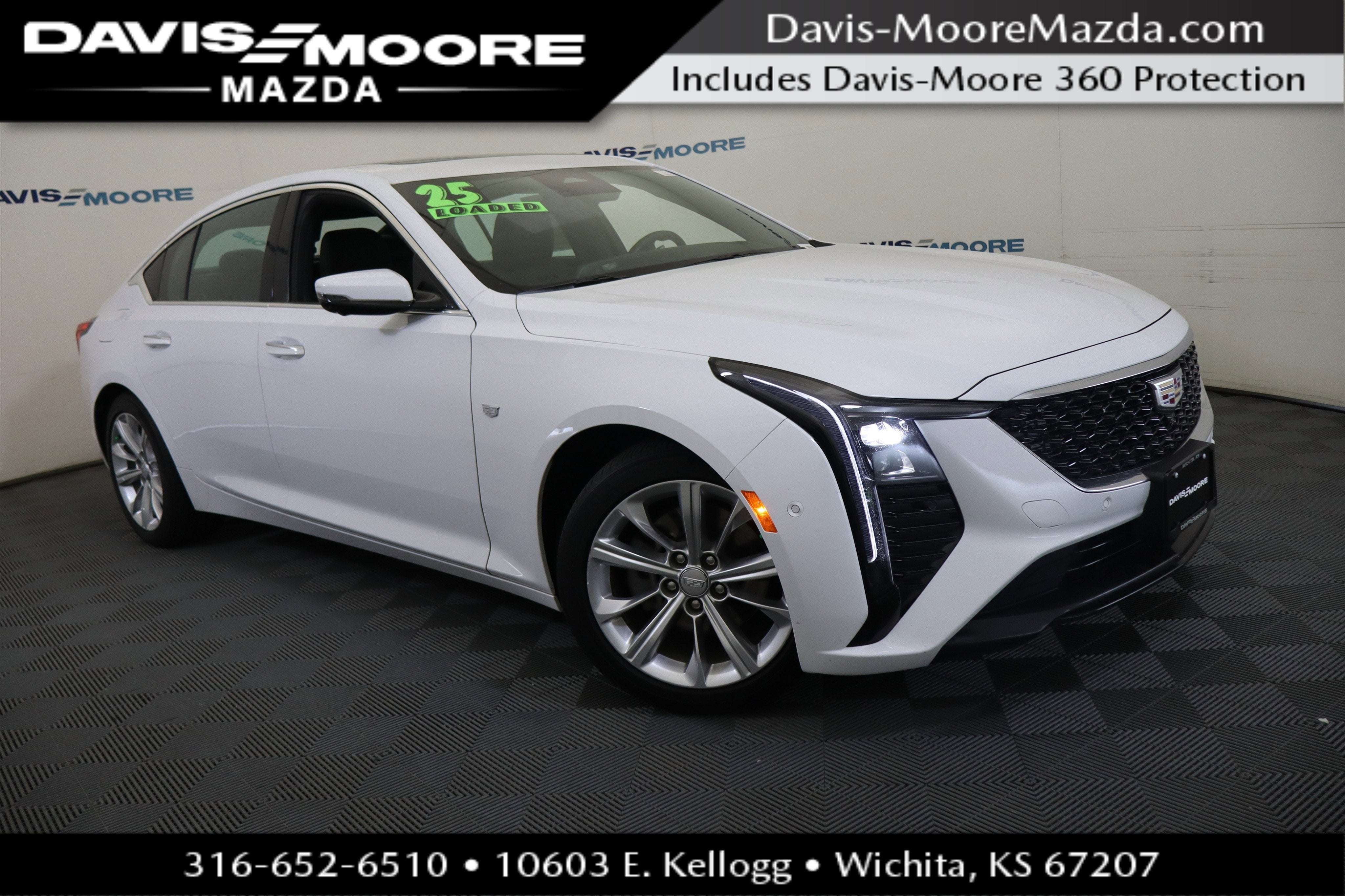 2025 Cadillac CT5 Premium Luxury in Summit White — front three-quarter view