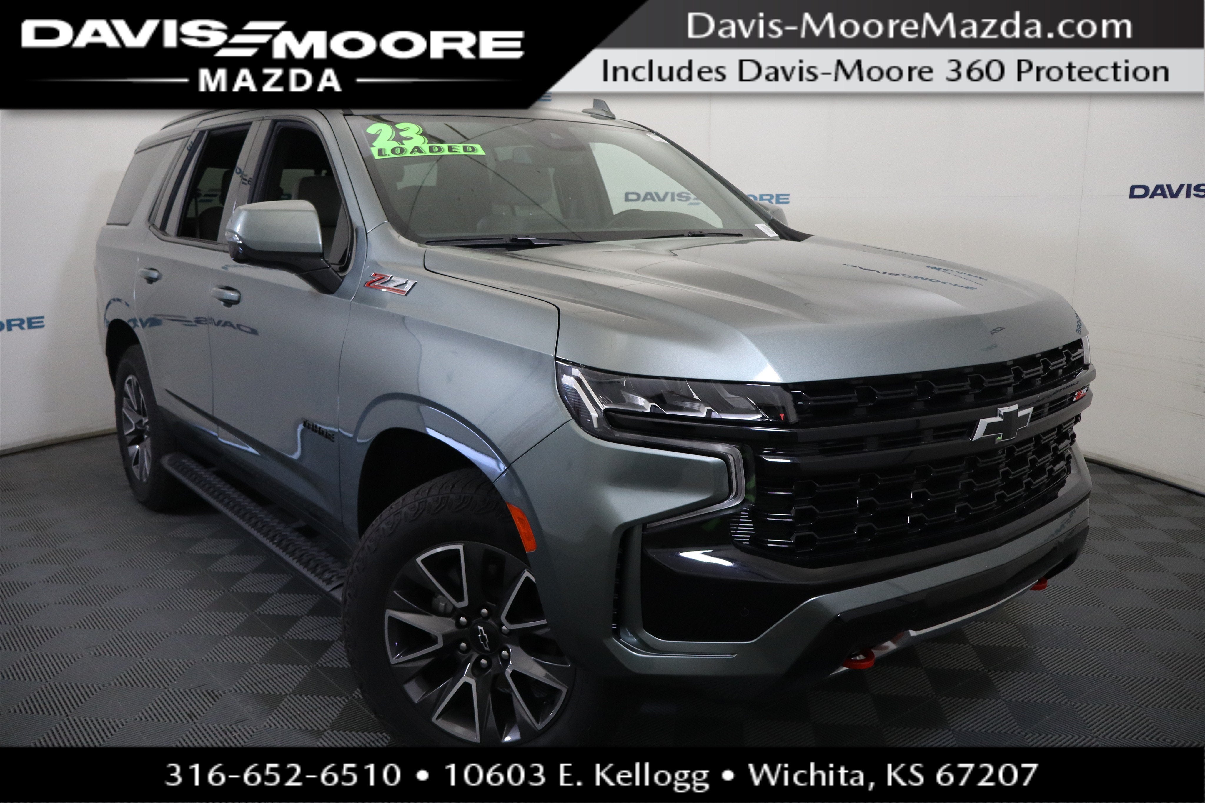 2023 Chevrolet Tahoe Z71 in Silver Sage Metallic — front three-quarter view