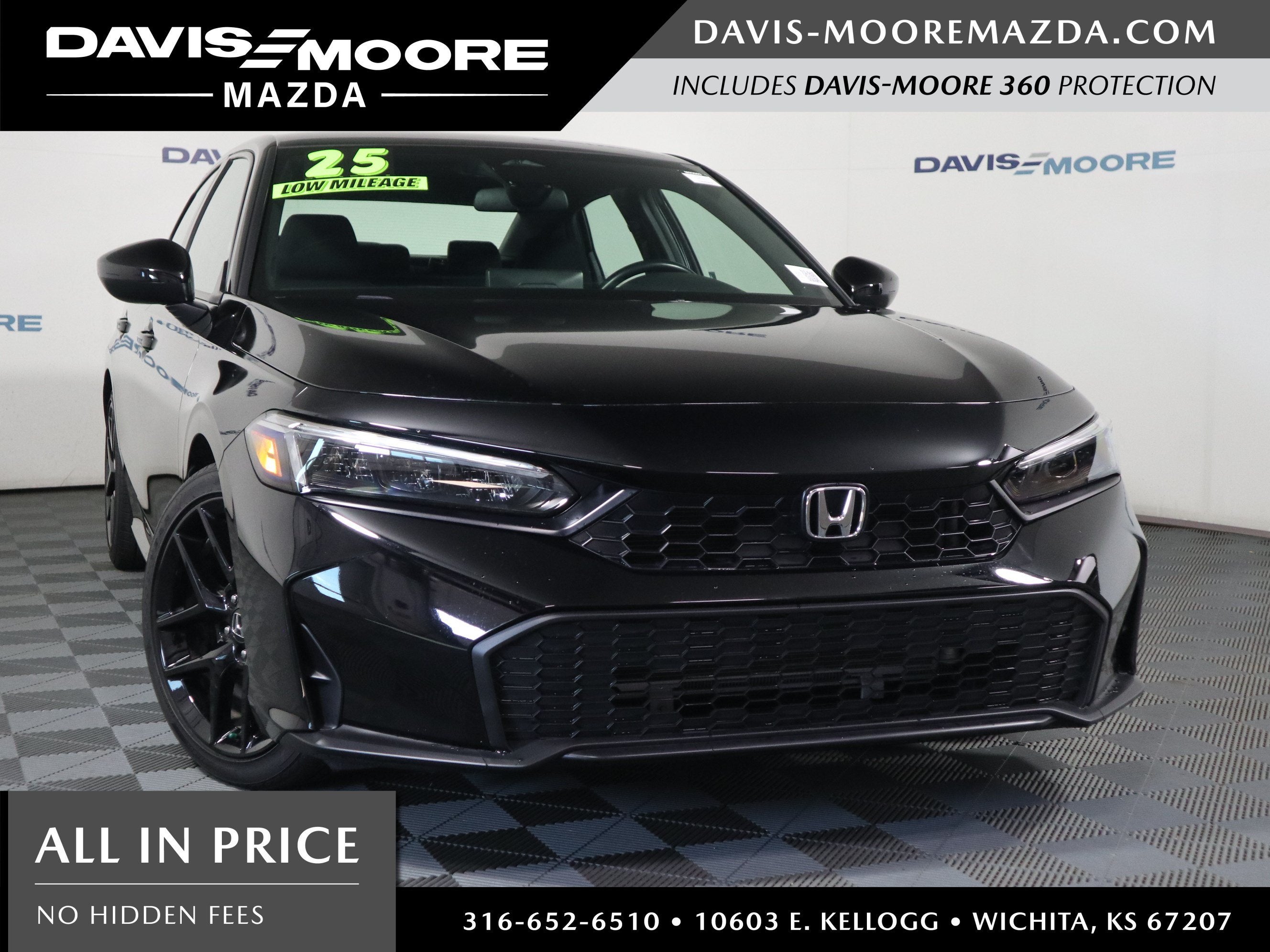 2025 Honda Civic Sedan Sport in Crystal Black Pearl — front three-quarter view