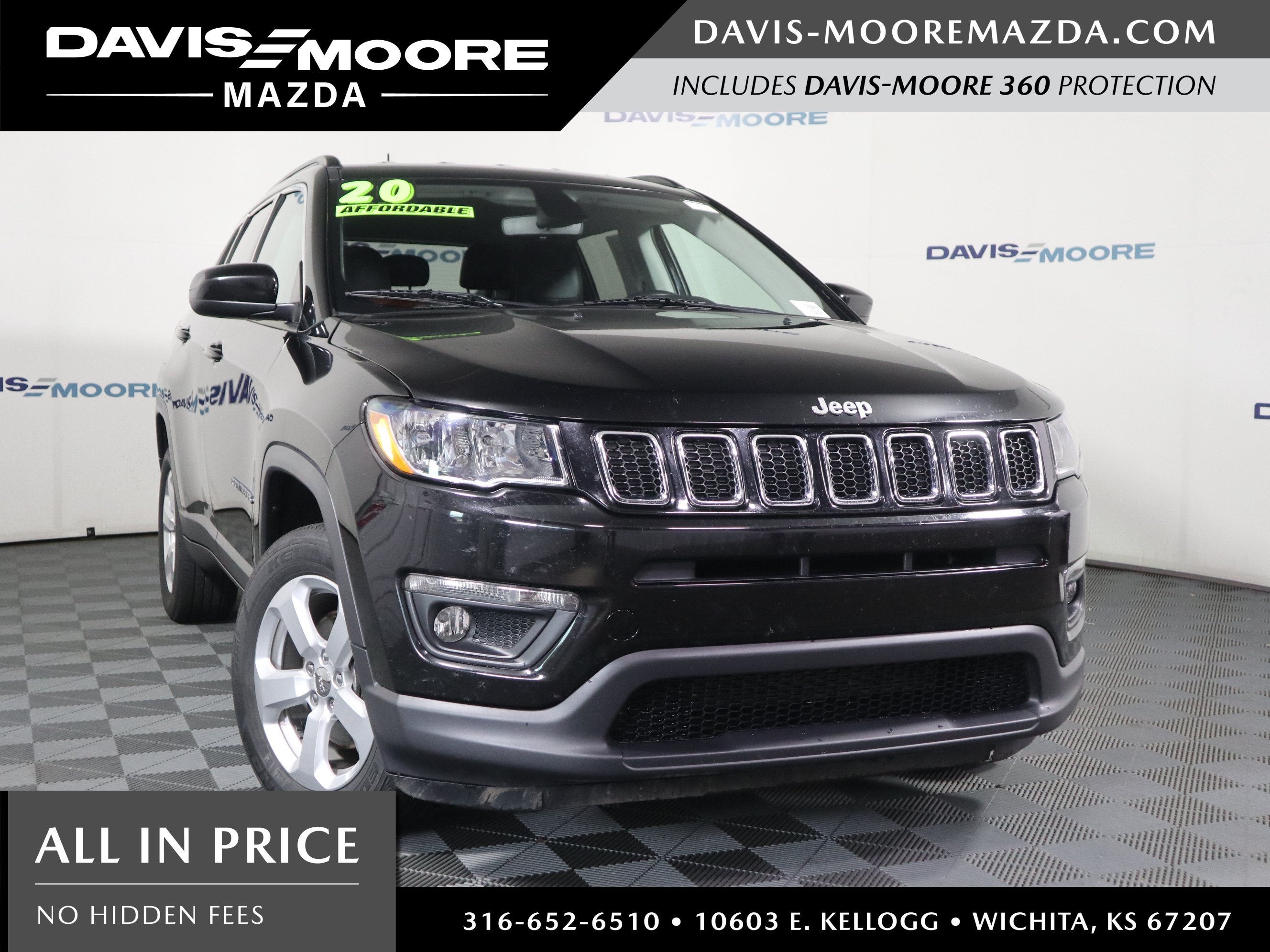 2020 Jeep Compass Latitude 4x4 in Diamond Black Crystal Pearlcoat — front three-quarter view