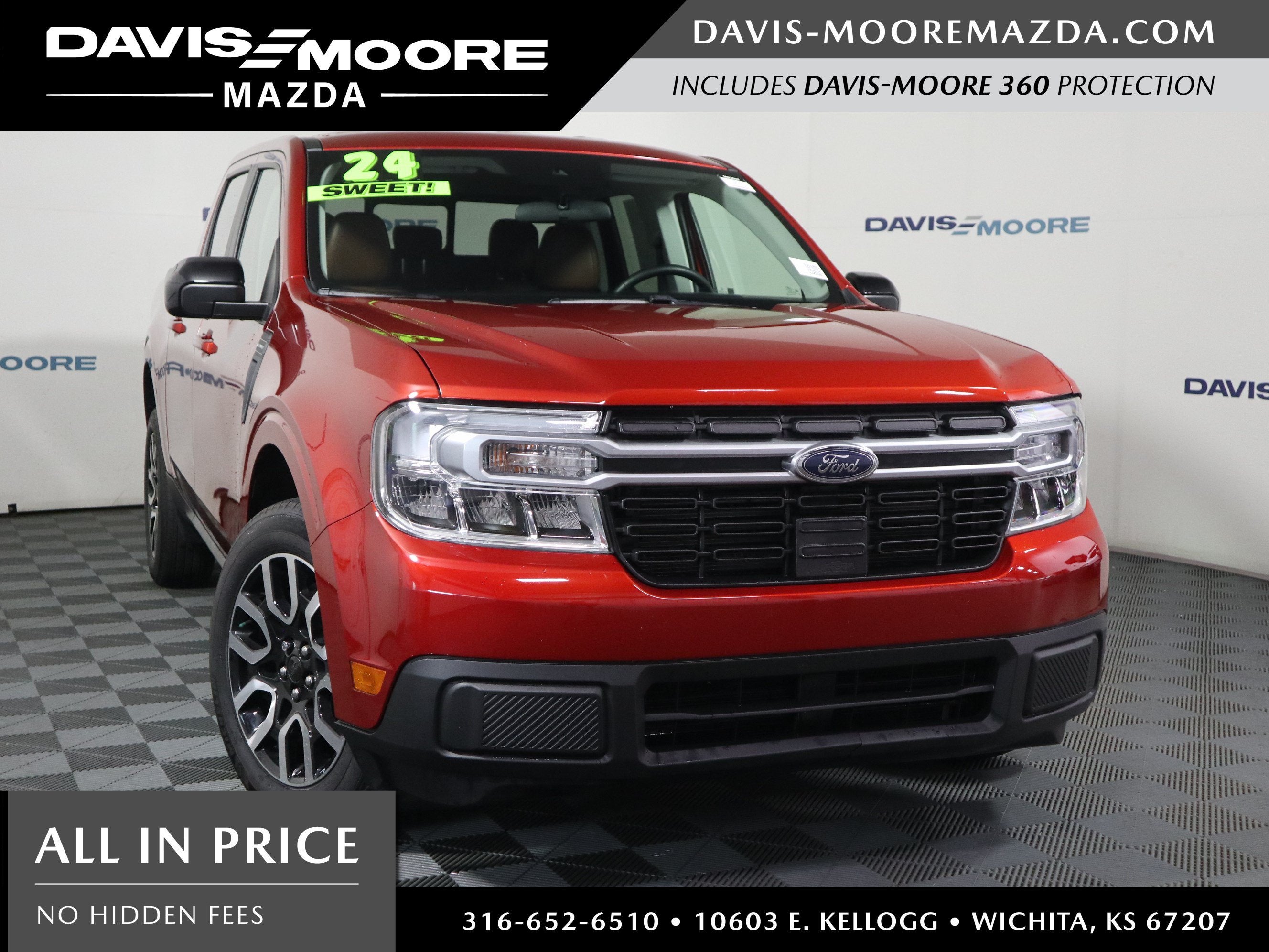 2024 Ford Maverick LARIAT in Hot Pepper Red Metallic Tinted Clearcoat — front three-quarter view