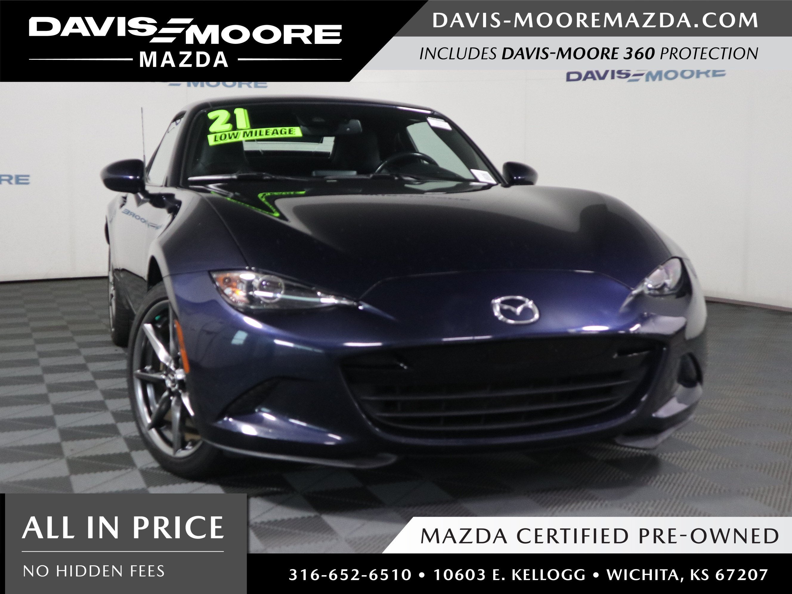 2021 Mazda Mazda MX-5 Miata RF Grand Touring in Deep Crystal Blue Mica — front three-quarter view