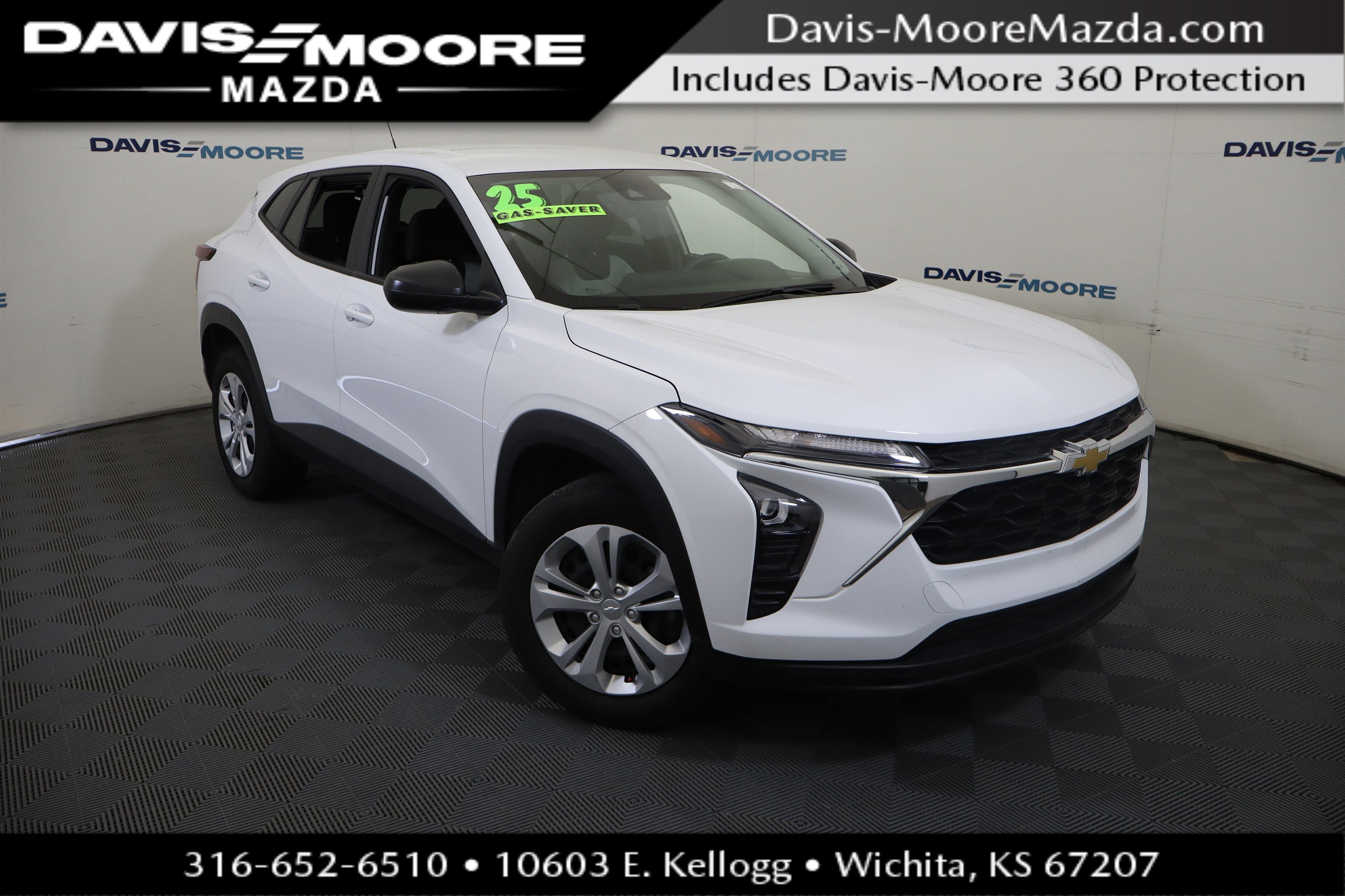 2025 Chevrolet Trax LS in Summit White — front three-quarter view